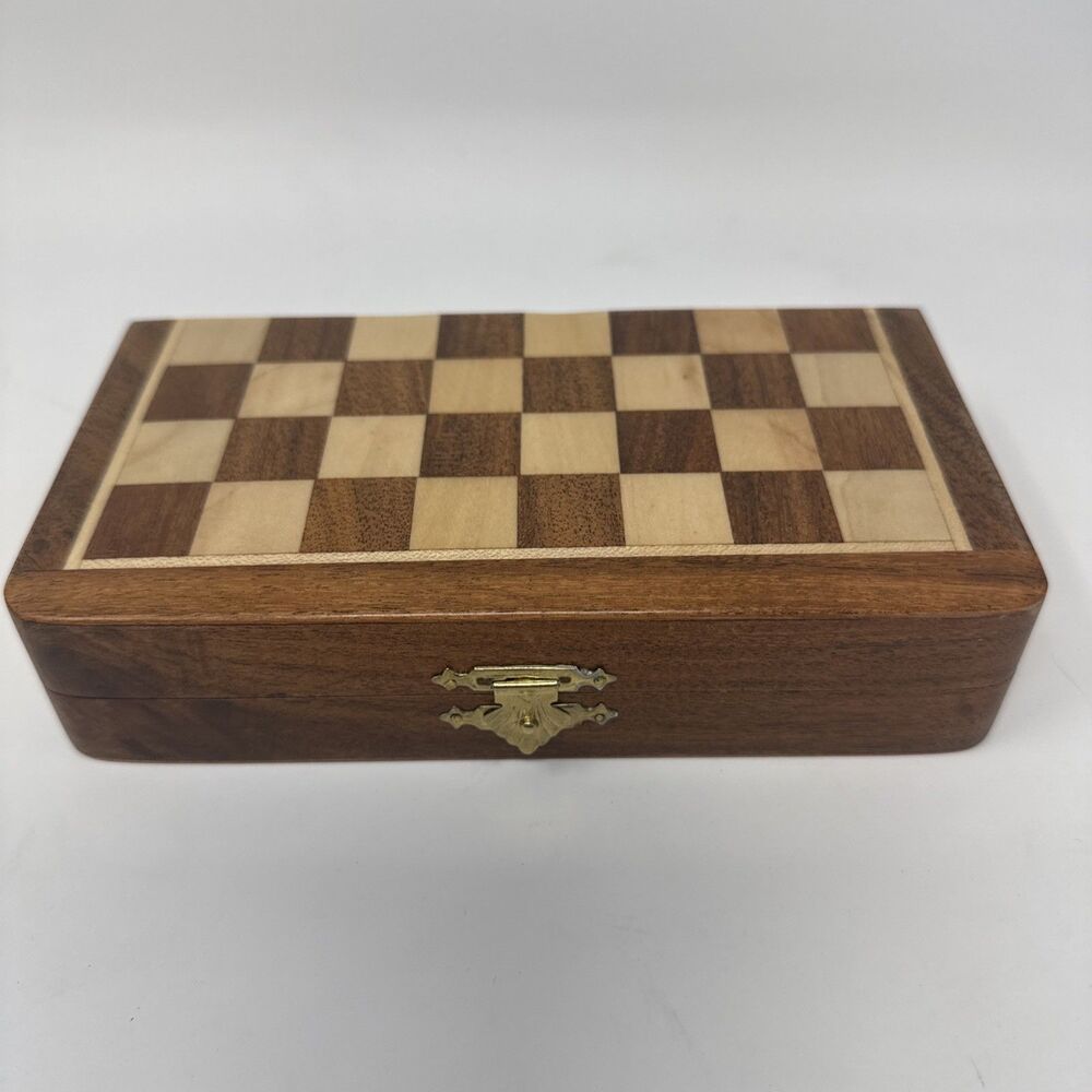 Magnetic Travel Chess Set Handcrafted Acacia Wood Foldable Board Elegant
